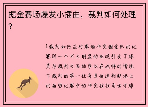 掘金赛场爆发小插曲，裁判如何处理？